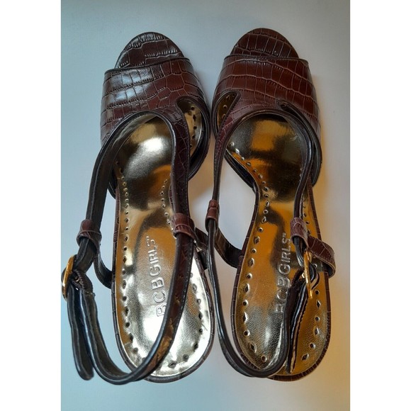 BCBG Girls Size 8.5 Azria Croc-Embossed Brown Leather Slingback Heels - Picture 6 of 13